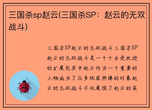 三国杀sp赵云(三国杀SP：赵云的无双战斗)